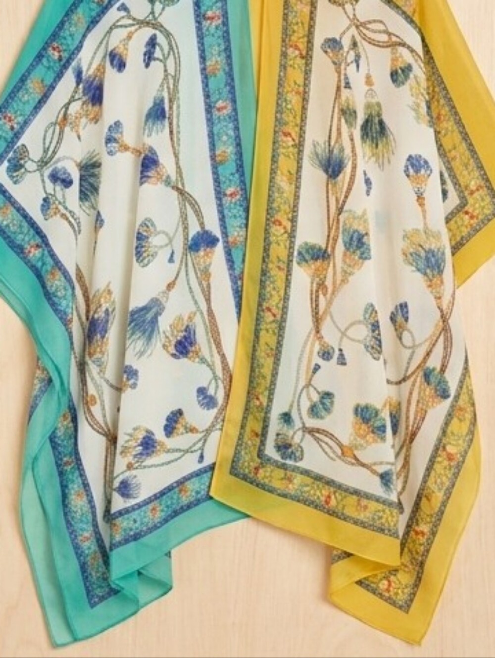 Vibrant Split-Tone Scarf Print Chiffon Kimono Cover-Up, One Size